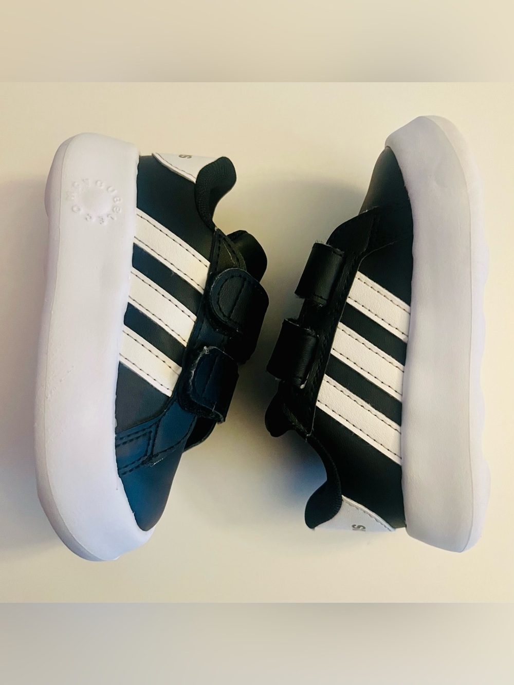 adidas Kids BubbleComfy Black and White Velcro Strap Sneakers